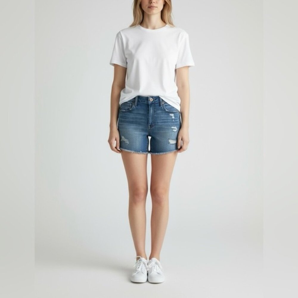 American Eagle Outfitters Curvy Hi-Rise Shortie Blue Jean Shorts Super Stretch 4 - Picture 8 of 8